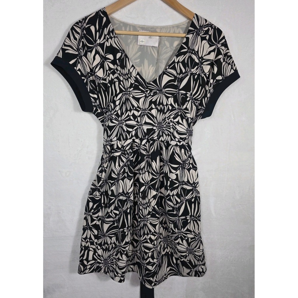 Anthropologie 9-H15 STCL XS Floral Dress Black Beige V Neck Tie Back Pockets - Picture 3 of 14